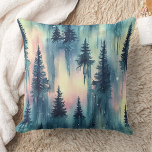 Coussin Motif de forêt sous les lumières du nord