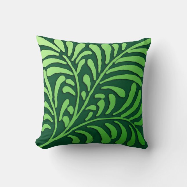 Coussin Motif de fougère Art Déco - nuances de vert (Recto)