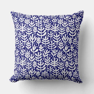 Coussin Motif de fougère - Blanc sur bleu foncé