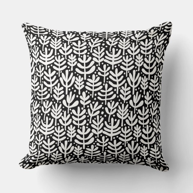Coussin Motif de fougère - Blanc sur noir (Recto)