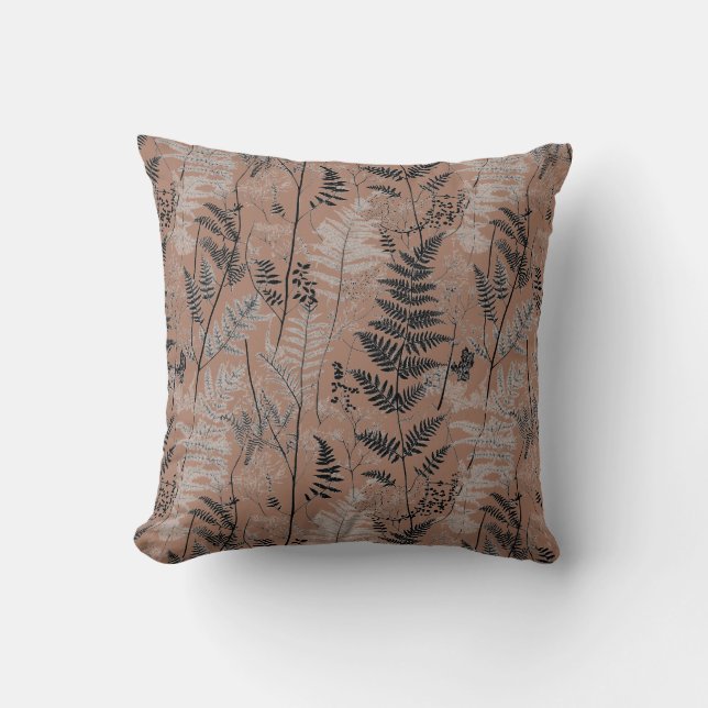 Coussin Motif de fougère brun noir moderne (Recto)