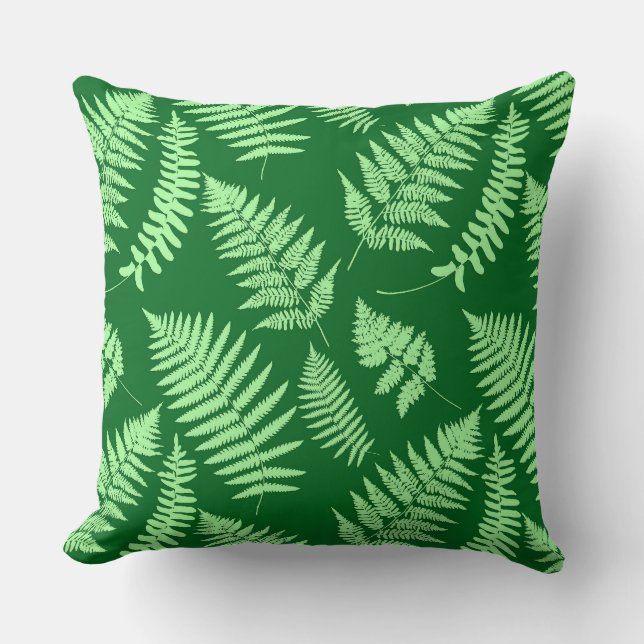Coussin Motif de fougère forestière, vert clair et foncé (Recto)