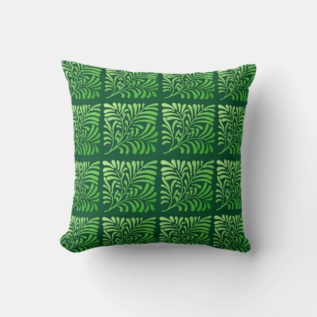 Coussin Motif de fougères Art déco - tons verts (Recto)