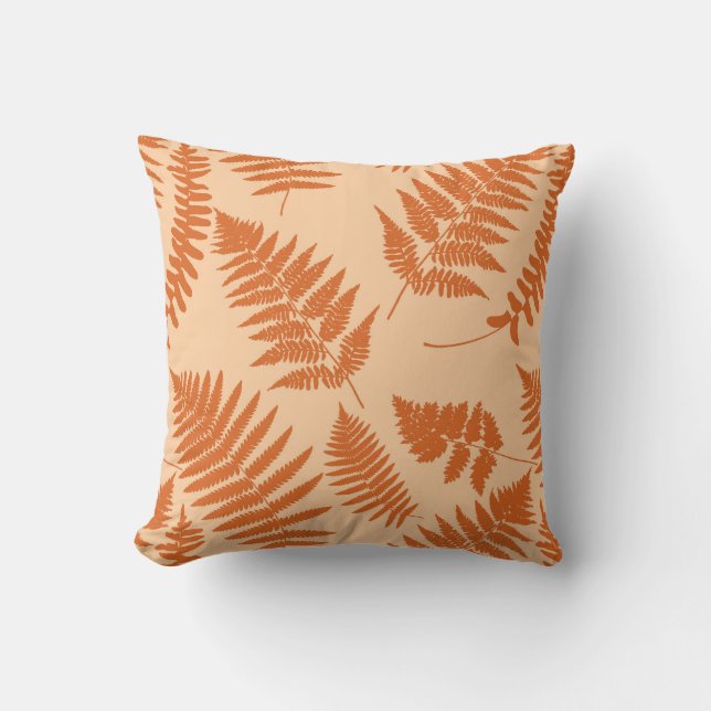 Coussin Motif de fougères boisées, Pastel Orange (Recto)