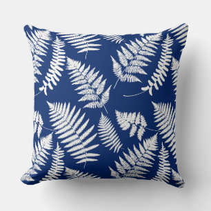 Coussin Motif de fougères de bois, Cobalt Blue et White Th