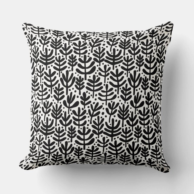 Coussin Motif de fougères - noir et blanc (Recto)
