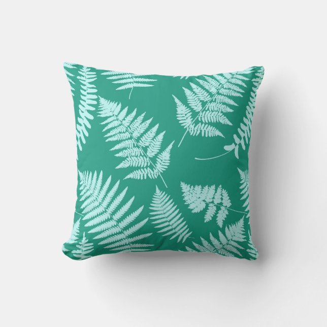 Coussin Motif de foune boisée, Aqua et Turquoise (Recto)