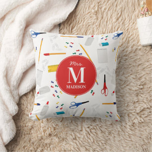 Coussin Motif de fournitures de bureau et d'artisanat avec