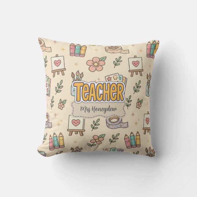 Coussin Motif de fournitures scolaires pour enseignant pas (Recto)