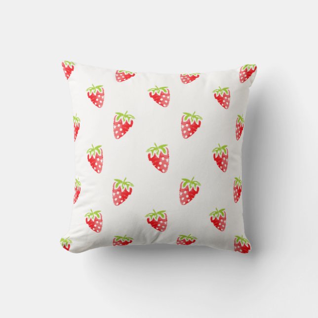 Coussin Motif de fraises d'aquarelle (Recto)