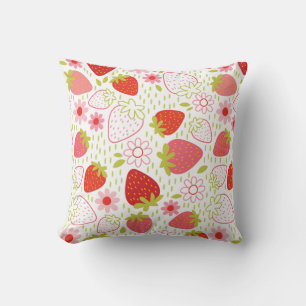 Coussin Motif de fraises d'été blanc rouge
