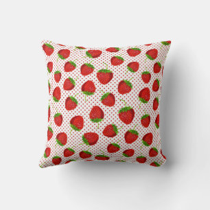 Coussin Motif de fraises et de points rouges