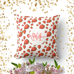 Coussin Motif de fraises Monogramme Nom initial