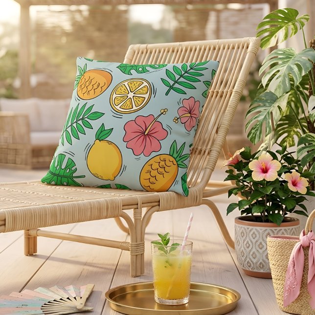 Coussin Motif de fruit d'hibiscus d'agrumes d'ananas tropi (Créateur téléchargé)