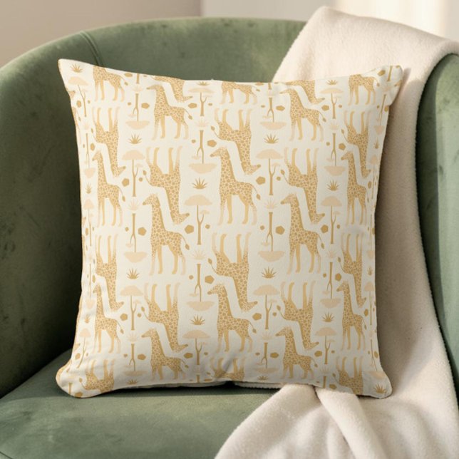 Coussin Motif de girafe de safari de savane jaune (Créateur téléchargé)