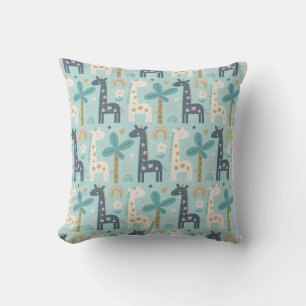 Coussin Motif de Giraffe Whimsical en Pastel Blue