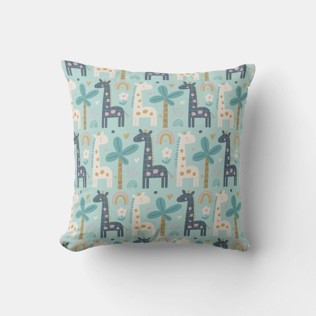 Coussin Motif de Giraffe Whimsical en Pastel Blue (Recto)