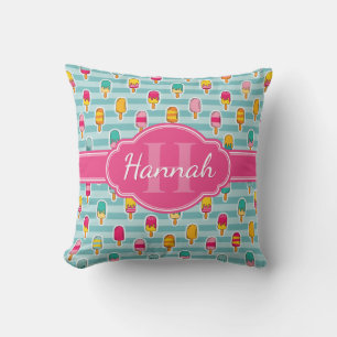 Coussin Motif de glace coloré avec Monogramme rose