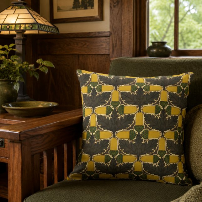 Coussin Motif de glands et de feuilles de chêne Craftsman  (Créateur téléchargé)