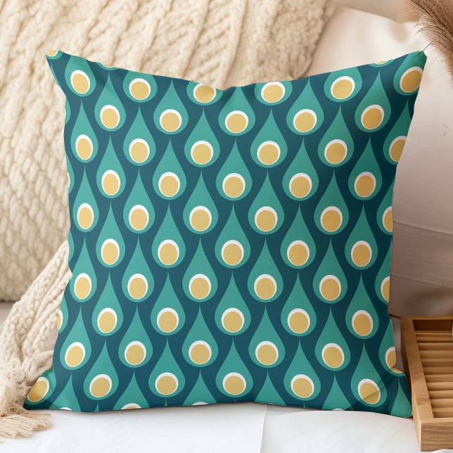 Coussin Motif de gouttes géométriques sarcelle jaune rétro (Créateur téléchargé)