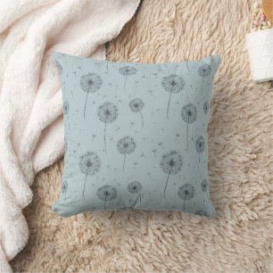 Coussin Motif de graines de pissenlit minimaliste bleu (1)