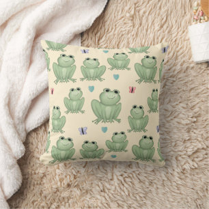 Coussin Motif de grenouille à l'aquarelle Sage Whimsical