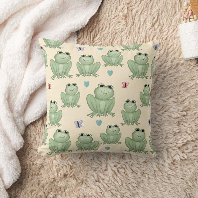 Coussin Motif de grenouille à l'aquarelle Sage Whimsical (Couverture)