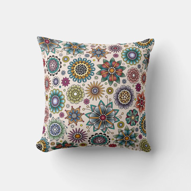 Coussin Motif de griffonnage de fleur de style de tatouage (Recto)