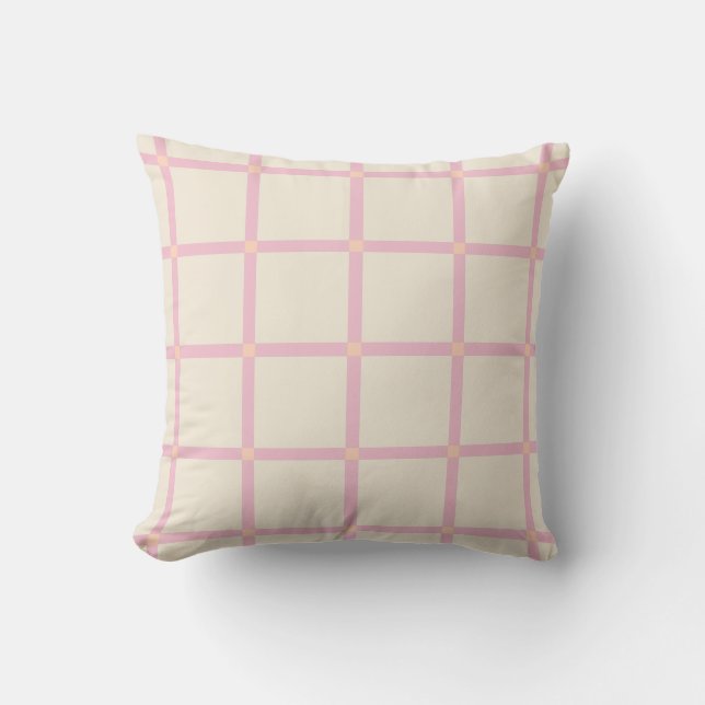 Coussin Motif de grille beige et rose doux (Recto)