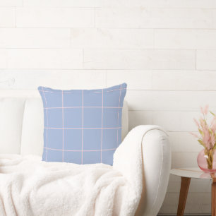 Coussin Motif de grille bleu clair et rose
