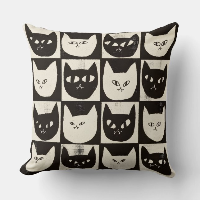Coussin Motif de grille de chat rétro (Recto)