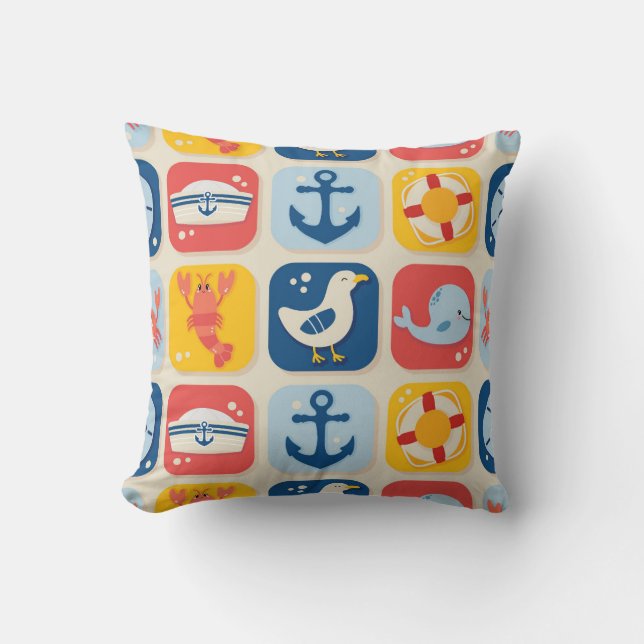 Coussin Motif de grille d'icônes nautiques (Recto)