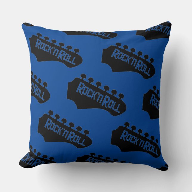 Coussin Motif de Guitare Rock et Roll bleu (Recto)