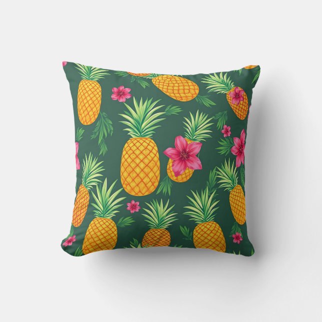 Coussin Motif de Hibiscus à l'Ananas Tropical (Recto)