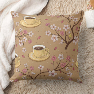 Coussin Motif de housse de café Fleur de Cerisier (1)