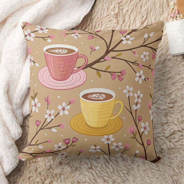 Coussin Motif de housse de café Fleur de Cerisier (4) (Couverture)