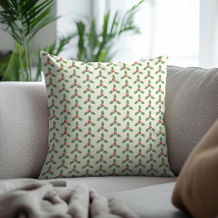 Coussin Motif de houx de Noël Feuilles de houx vertes Baie