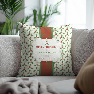 Coussin Motif de houx de Noël Houx vert Baies rouges