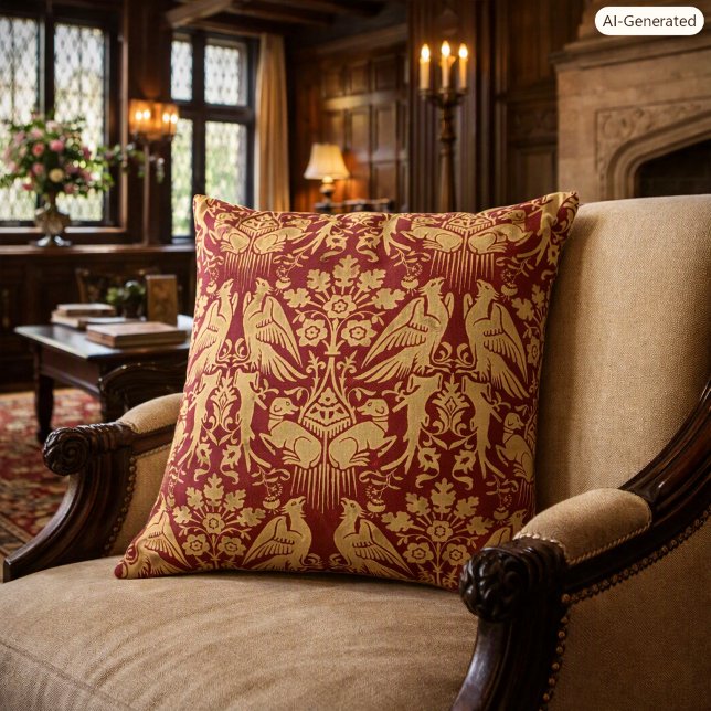 Coussin Motif de Impression Faucons et Chiens Médiévaux (Créateur téléchargé)