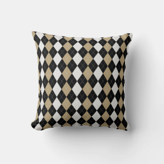 Coussin Motif de JACQUARD de diamants BROWN Black & BURLAP