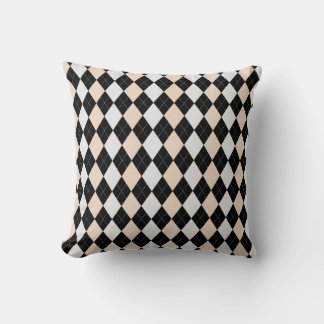 Coussin Motif de JACQUARD de diamants BROWN en noir et bla
