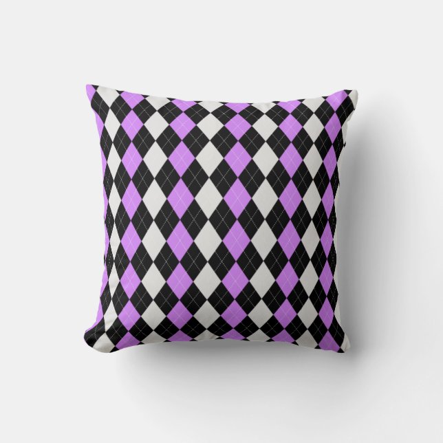 Coussin Motif de JACQUARD de diamants ROSE Black & LAVENDE (Recto)