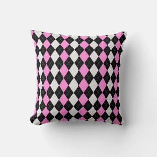 Coussin Motif de JACQUARD de diamants ROSE Noir et CARNATI