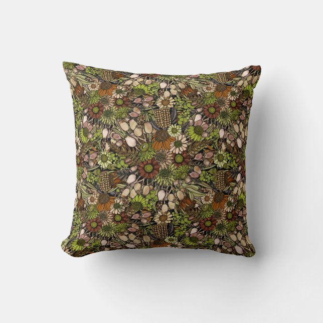 Coussin Motif de jardin de fleurs sauvages vertes (Recto)