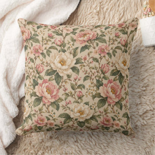 Coussin Motif de jardin de pivoines et de roses romantique