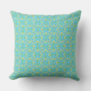 Coussin Motif de jonquilles d'or sur Sky Blue