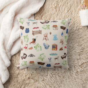 Coussin Motif de jouets de nurserie vintage pour bébé neut