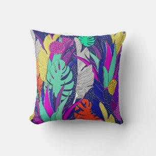Coussin Motif de jungle d'été aux couleurs vives. Jungle s