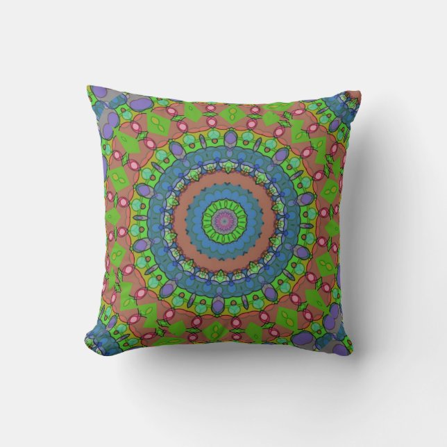 Coussin Motif de Kaleidoscope bleu vert rouge Noël (Recto)