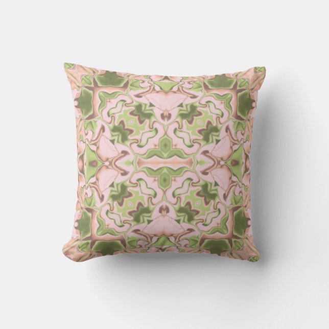 Coussin Motif de kaléidoscope de napperon rose et vert (Recto)